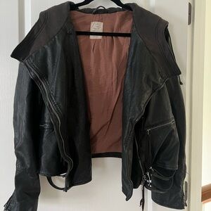 Free People Cleo Vegan Leather Hooded Moto Jacket size Large